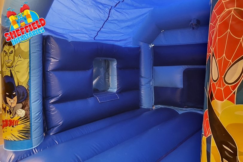 Inside super hero bouncy castle