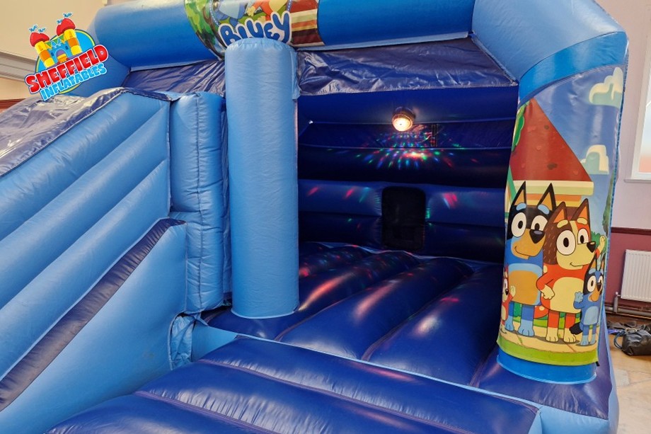 Inside the bluey disco bouncy castle hire Inside the bluey disco bouncy castle