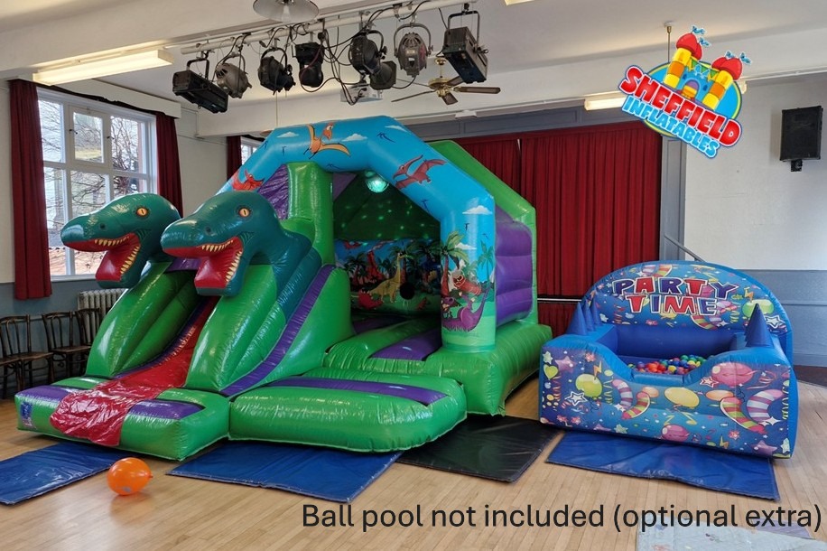 Dinosaur bouncy castle and ball pool