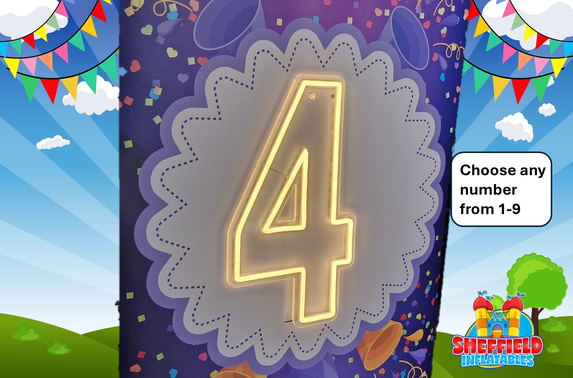 Light up number banner in purple