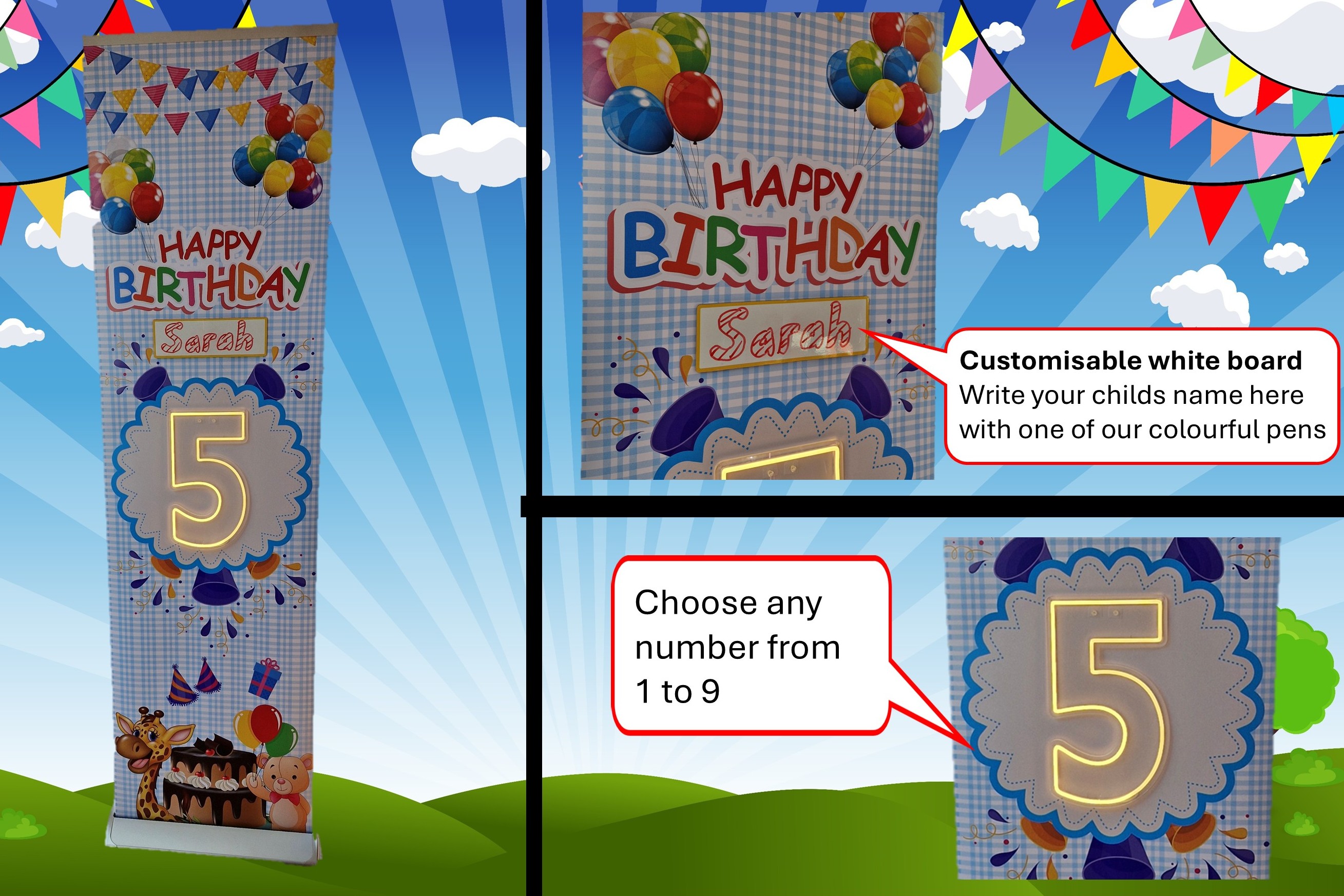 Light up number birthday banner in blue