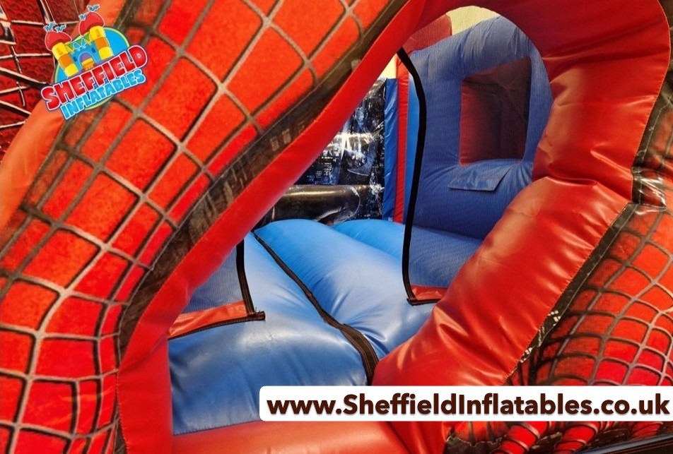 Entrance to 3D Spiderman bouncy castle