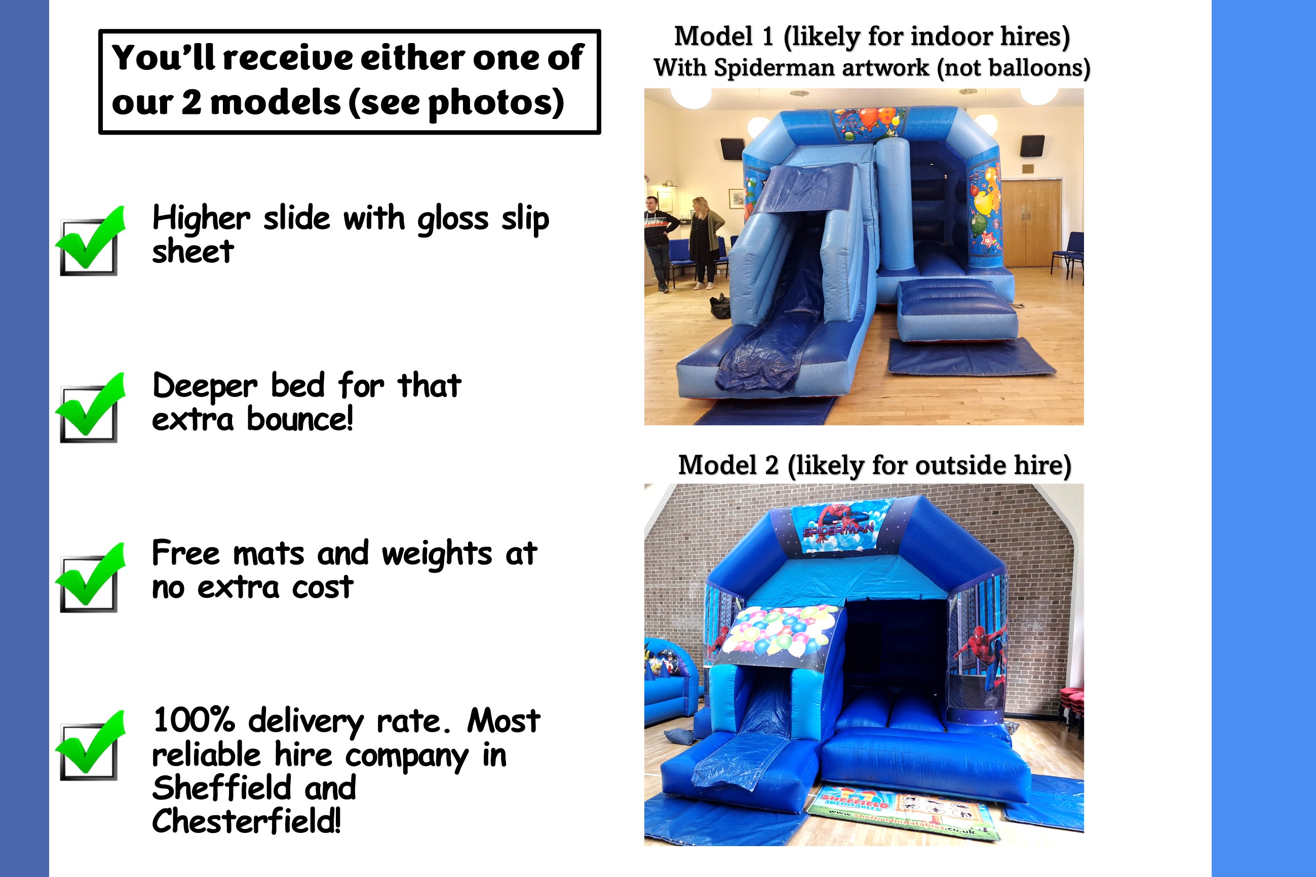 Spiderman bouncy castle hire models Spiderman bouncy castle hire options