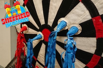 Hook and loop on our inflatable dart game for hire in Sheffield