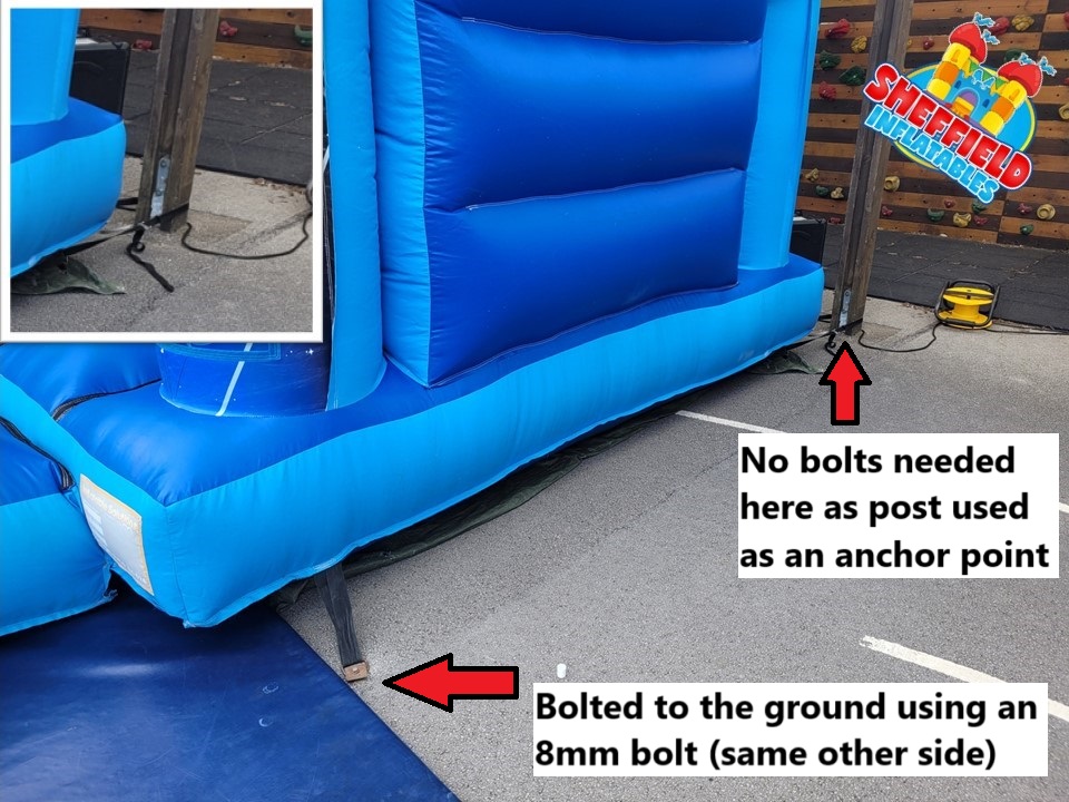 Securing a bouncy castle outside on hard surfaces